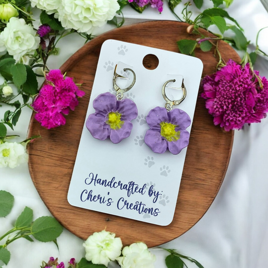 Purple Flower Dangles Polymer Clay Earrings