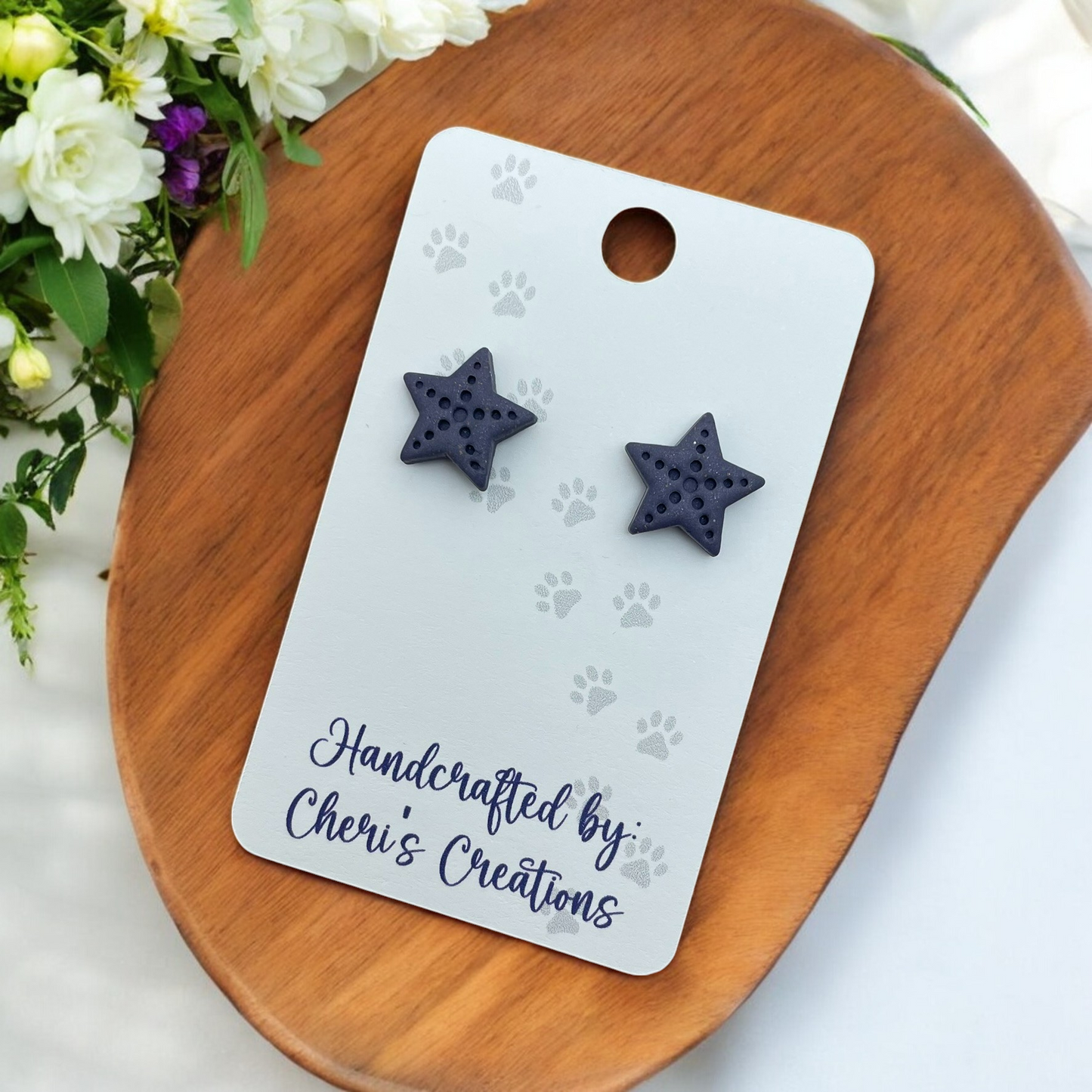 Dark Purple Starfish Polymer Clay Stud Earrings