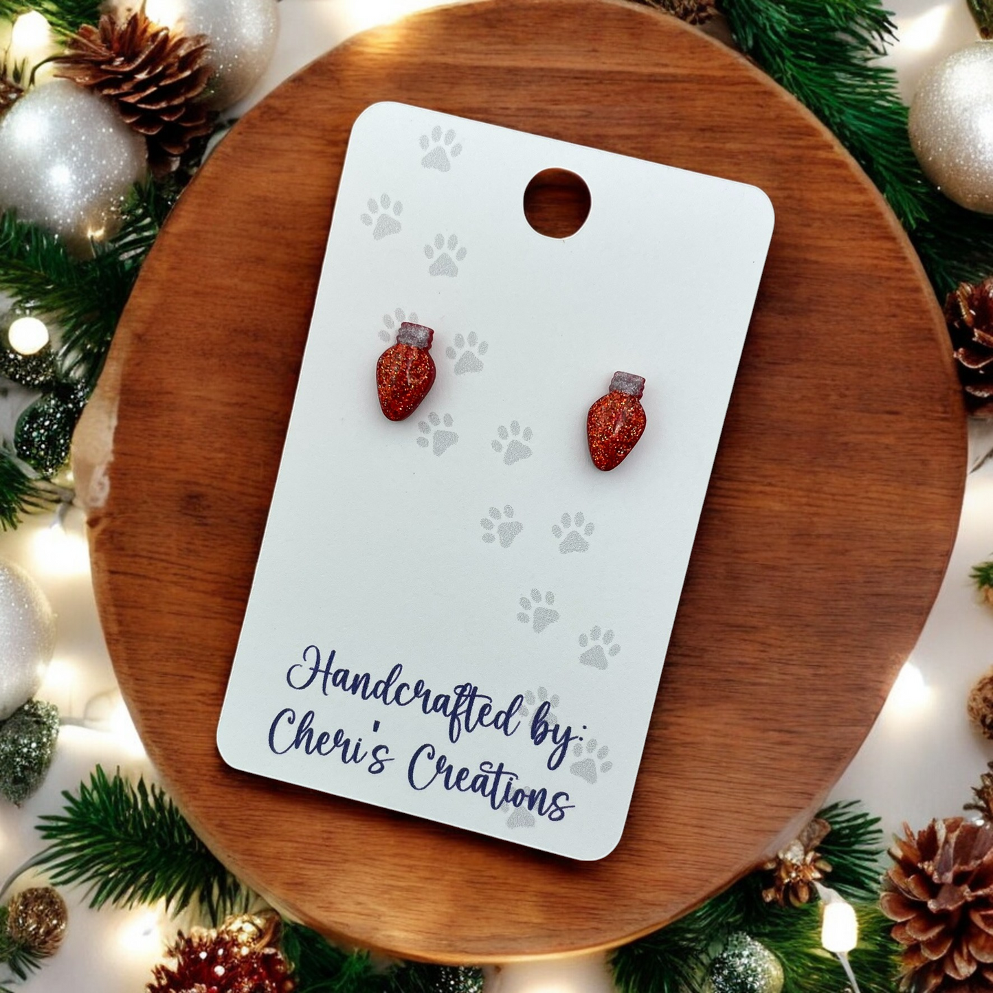 Red Christmas Bulbs Polymer Clay Stud Earrings