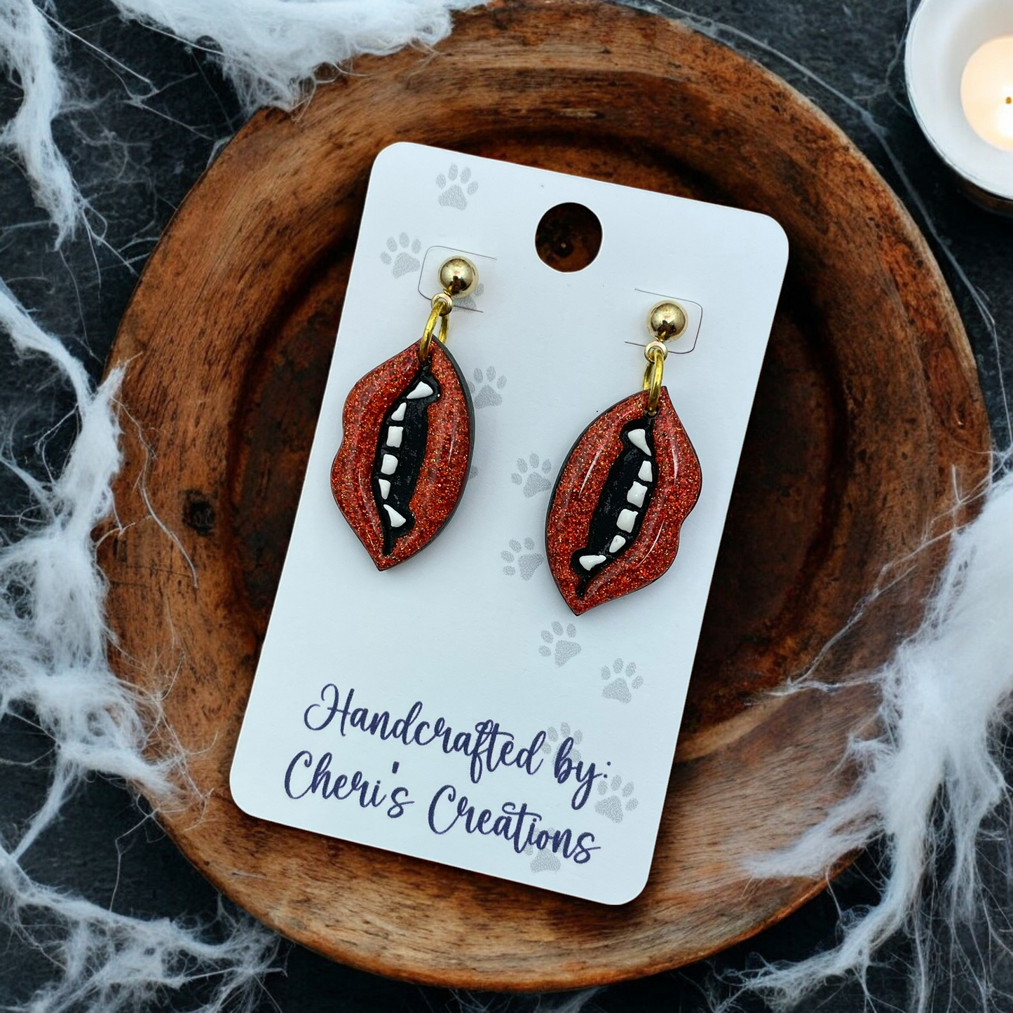 Vibrant Red Vampire Kiss Polymer Clay Dangle Earrings