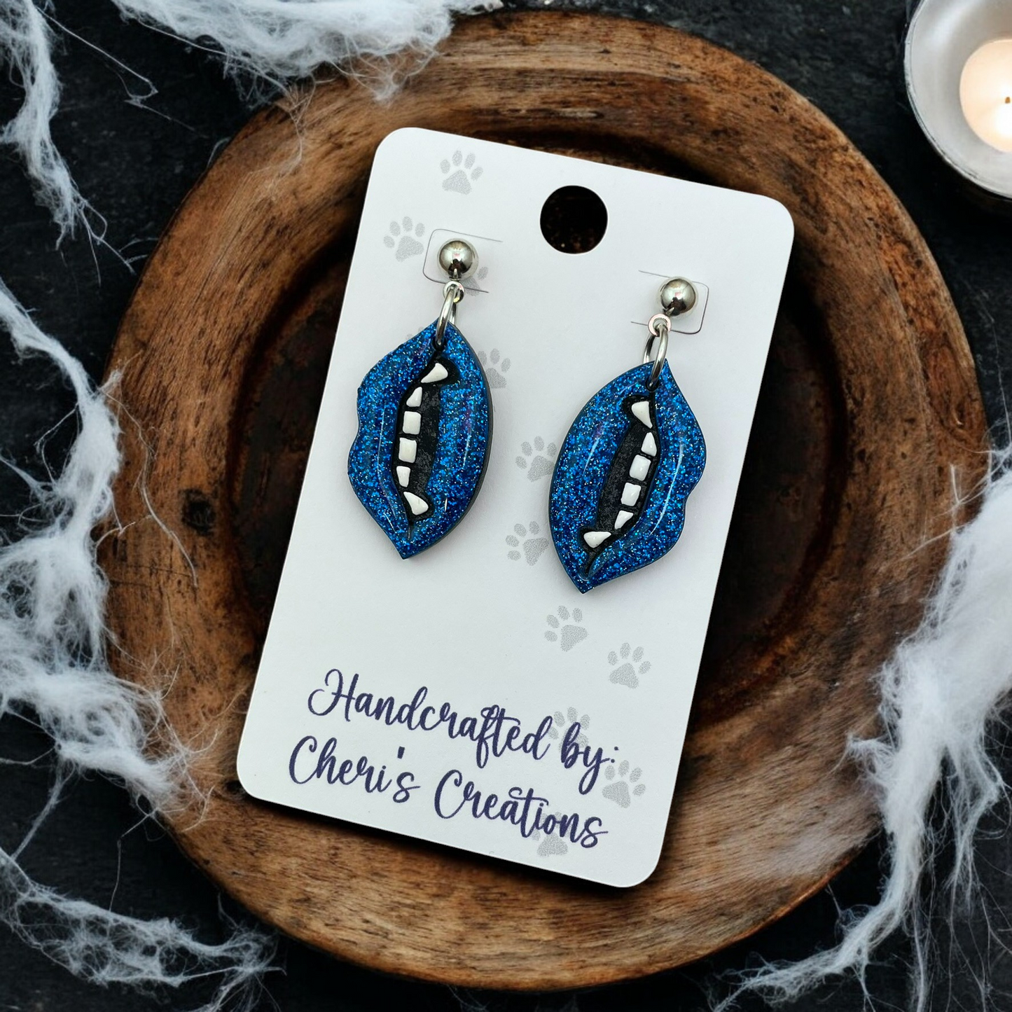 Royal Blue Vampire Kiss Polymer Clay Dangle Earrings