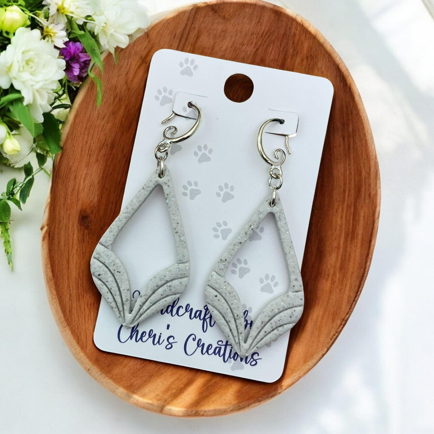 White Granite Savannah Polymer Clay Dangle Earrings