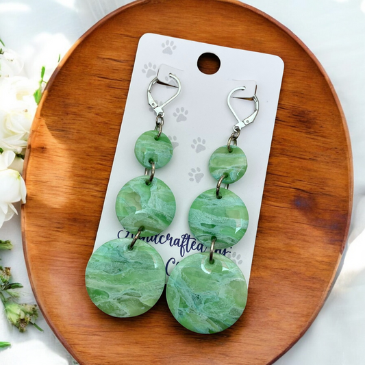 Shades of Green Geometric Circles Polymer Clay Earrings