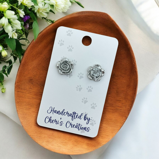 Silver Roses Acrylic Stud Earrings