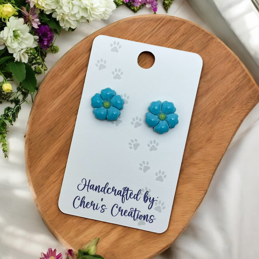 Turquoise 5 Petal Flower Polymer Clay Stud Earrings
