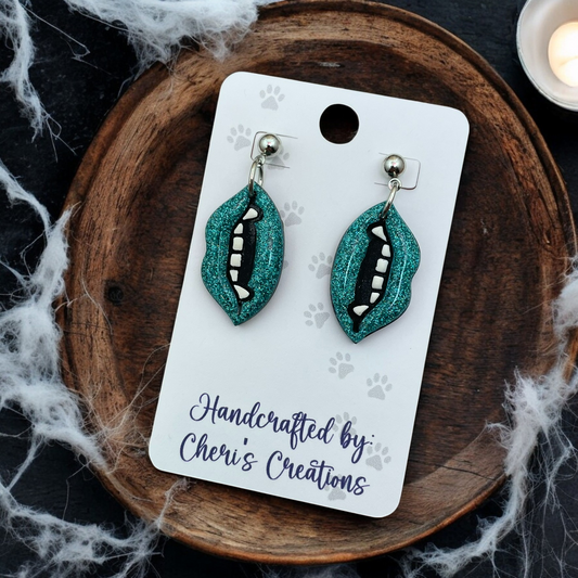 Turquoise Vampire Kiss Polymer Clay Dangle Earrings