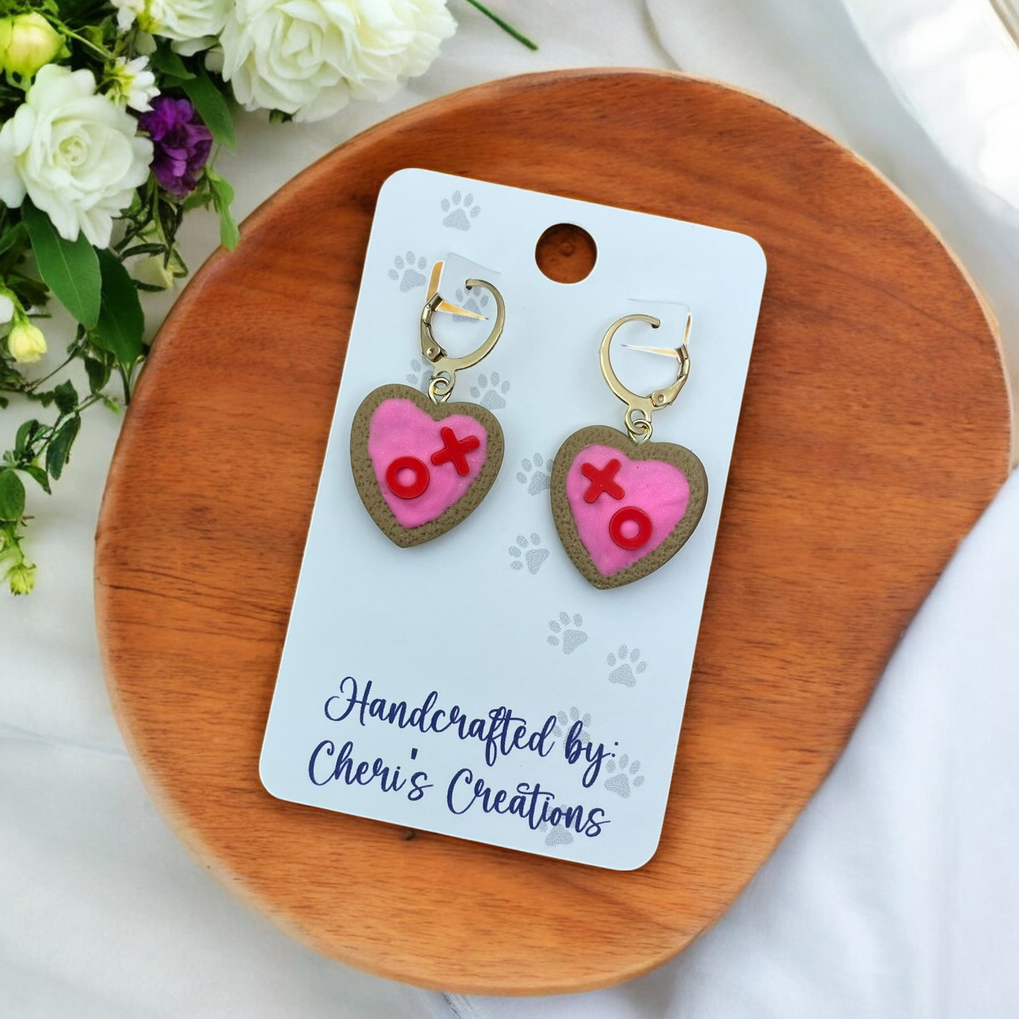 Valentine Heart Cookies Polymer Clay Dangle Earrings