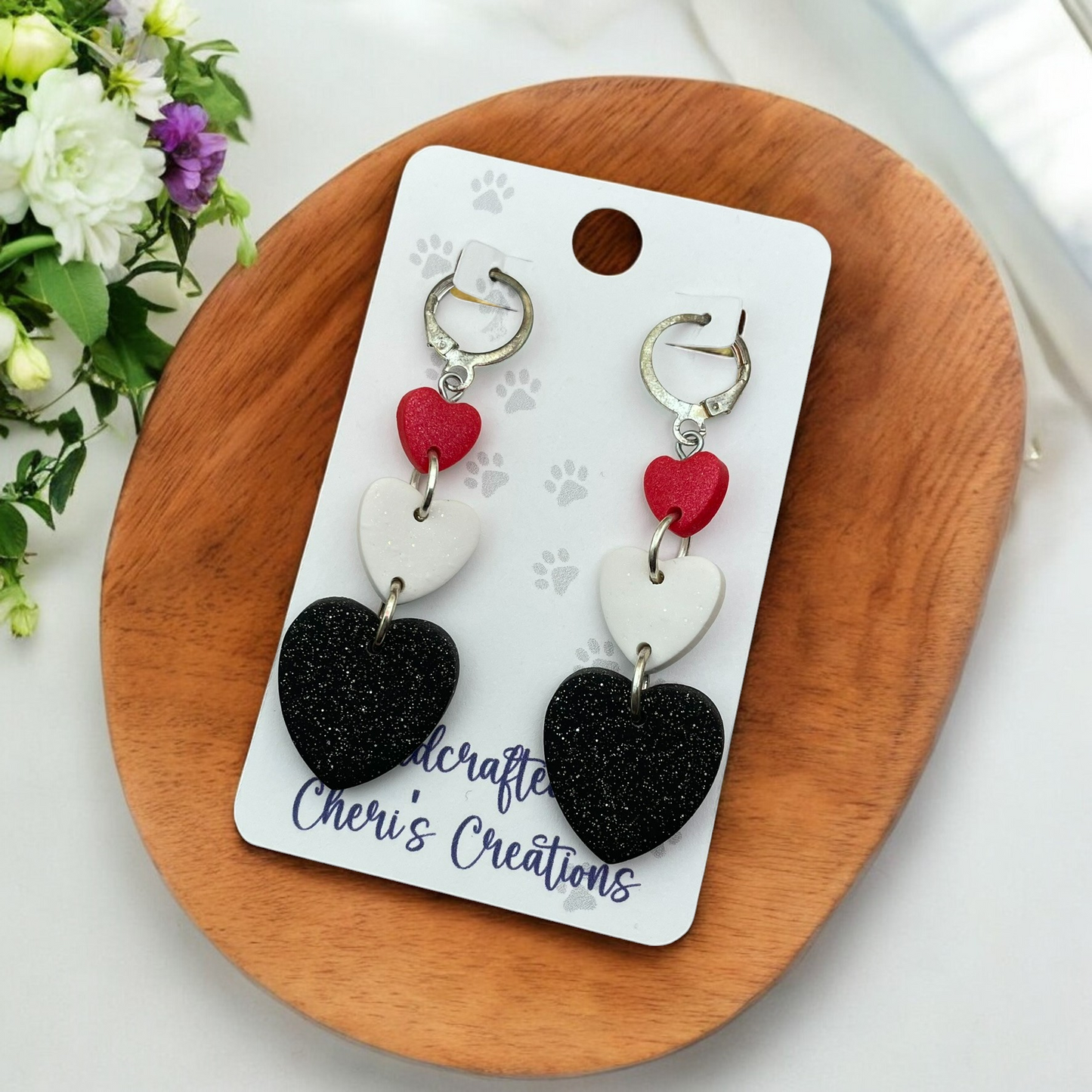 Valentine Heart Dangle Polymer Clay Earrings