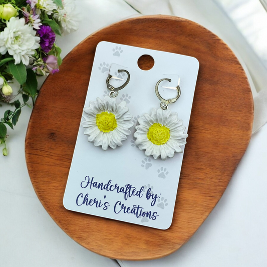 White Daisy Dangles Polymer Clay Earrings