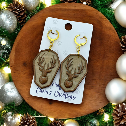 Winter Stag on Faux Sandstone Polymer Clay Dangle Earrings