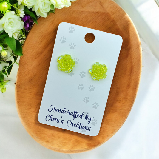 Neon Yellow Roses Acrylic Stud Earrings