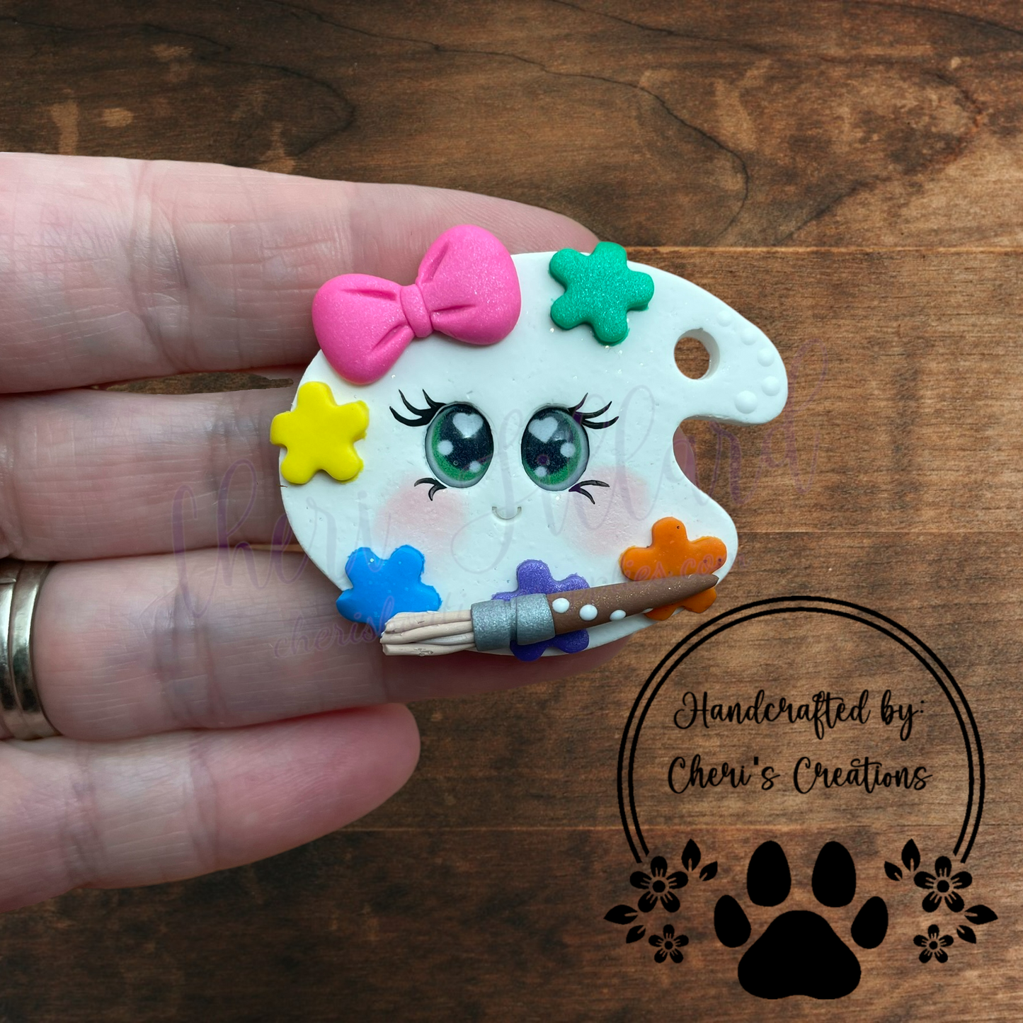 Paint Palette Bow Center – Handmade Polymer Clay Embellishment