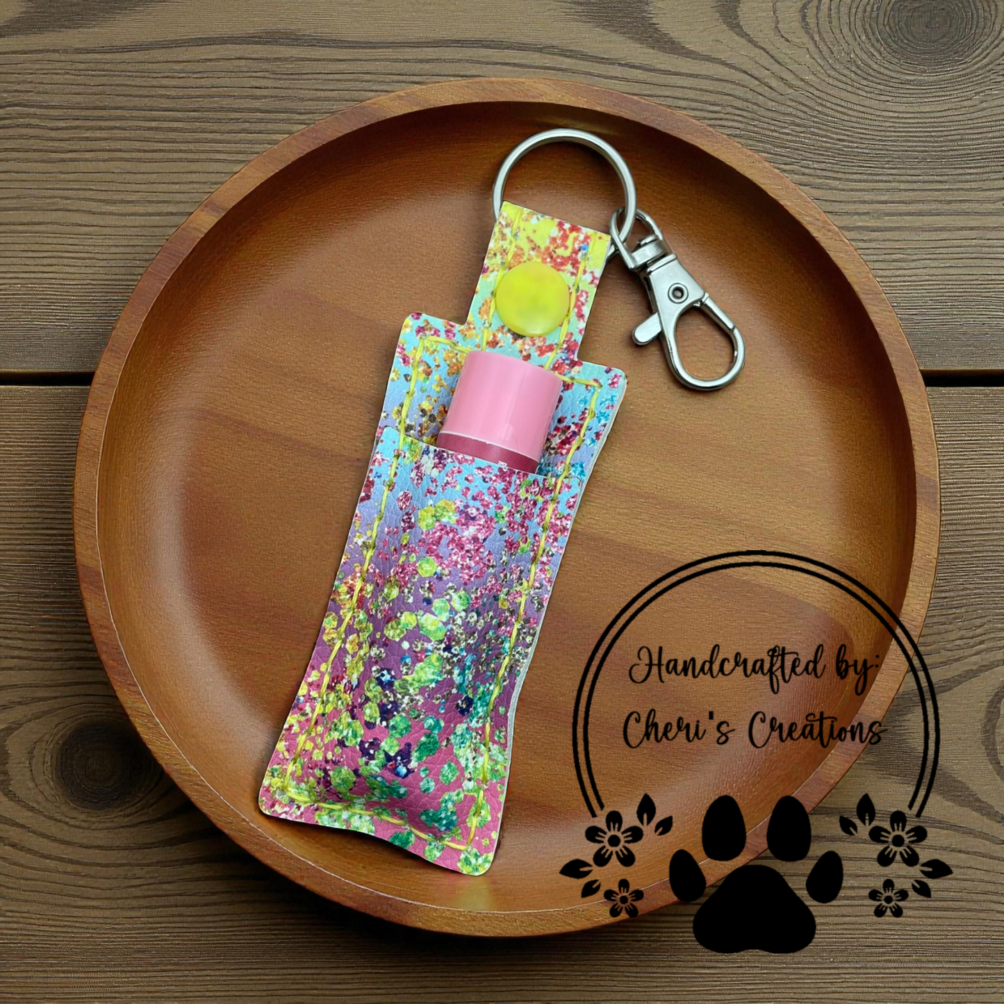 Chapstick Keychain - Ombre Paint Splatter Lip Balm Holder