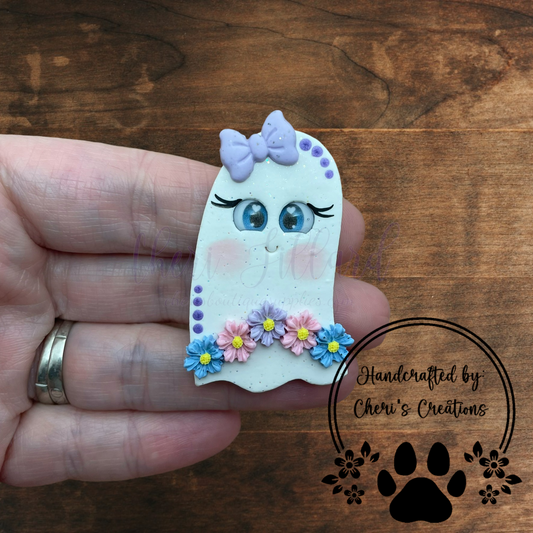 Pastel Floral Ghost Bow Center – Handmade Polymer Clay Embellishment