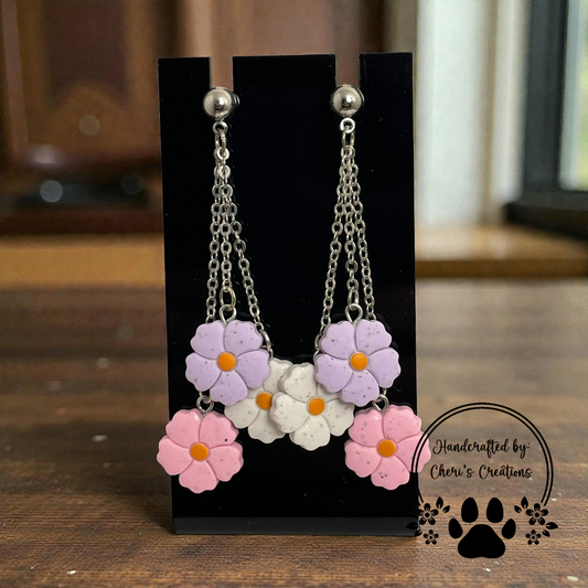 Pastel Flower Dangle Earrings – Handmade Polymer Clay Earrings