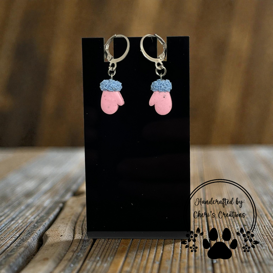Pastel Winter Mitten Dangle Earrings – Handmade Polymer Clay Earrings