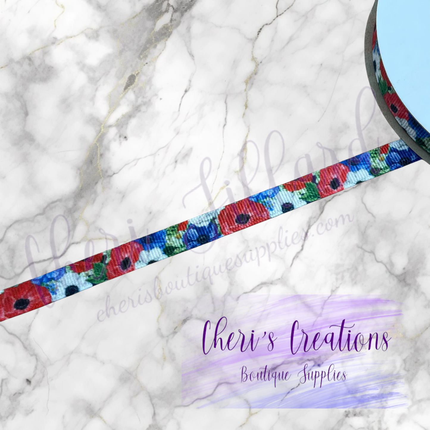 Patriotic Flower Blooms 3/8" 5/8" 7/8" Grosgrain Ribbon by the Yard