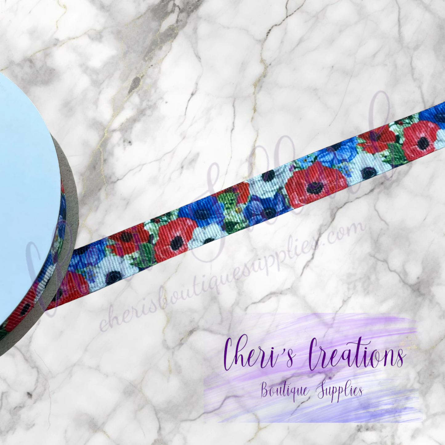Patriotic Flower Blooms 3/8" 5/8" 7/8" Grosgrain Ribbon by the Yard