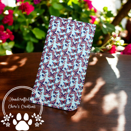 Handmade Patriotic Butterfly Faux Leather Eyeglass Case
