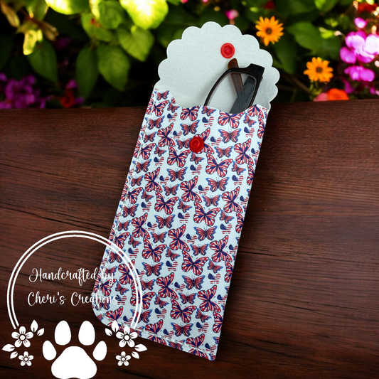 Handmade Patriotic Butterfly Faux Leather Eyeglass Case
