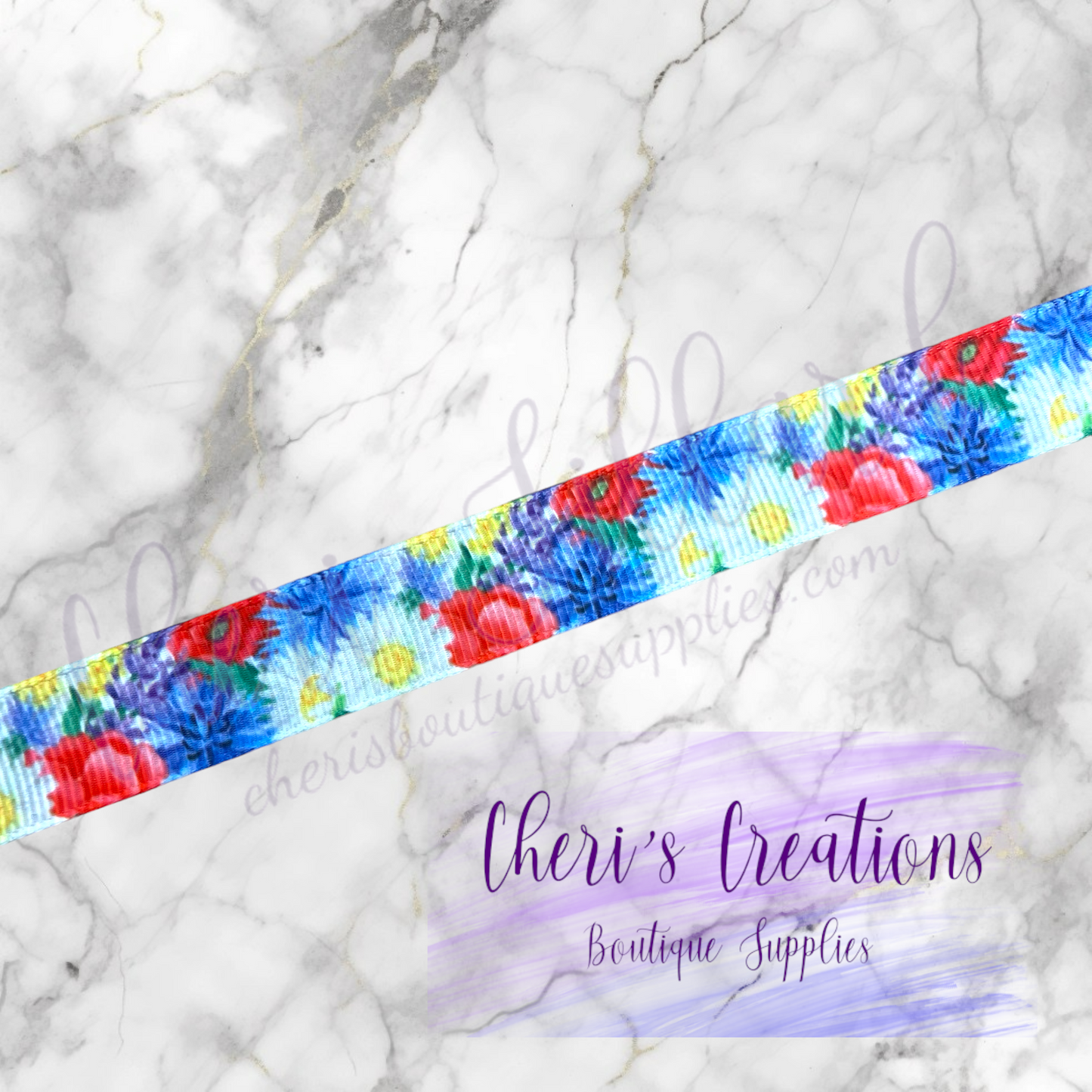 Patriotic Floral Burst 5/8" 7/8" Grosgrain Ribbon by the Yard