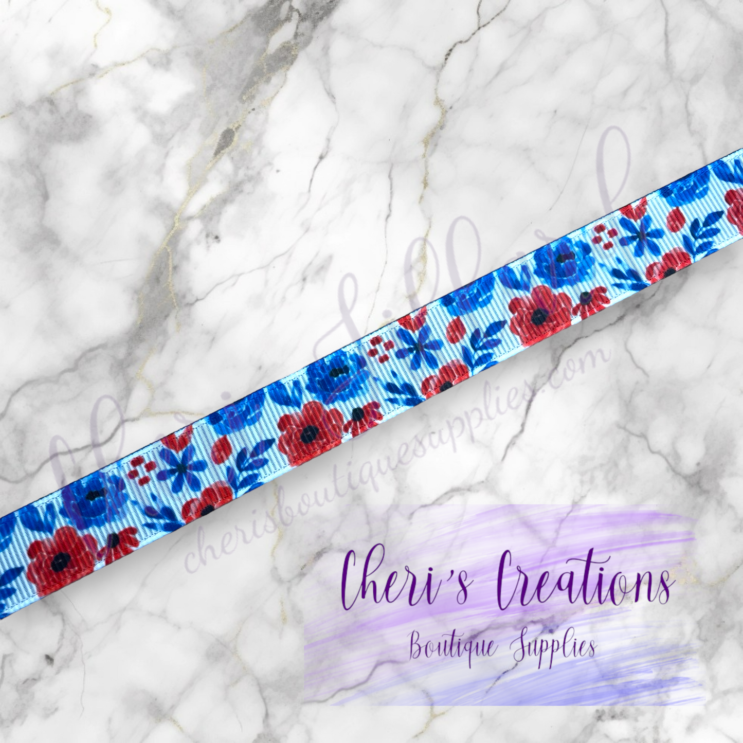 Patriotic Highland Cattle & Floral 5/8" 7/8" 1.5" Grosgrain Ribbon by the Yard