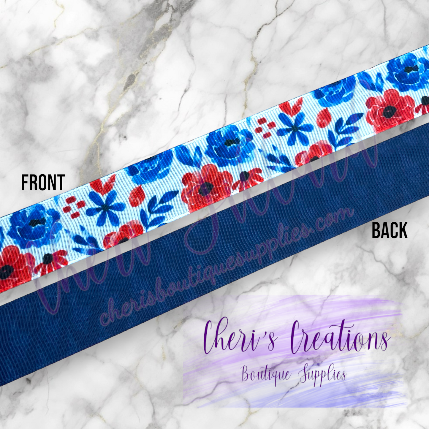 Patriotic Highland Cattle & Floral 5/8" 7/8" 1.5" Grosgrain Ribbon by the Yard