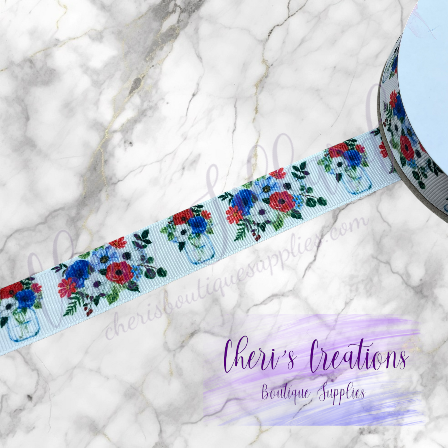 Patriotic Mason Jar Bouquet 3/8" 5/8" 7/8" Grosgrain Ribbon by the Yard