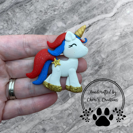 Charming Patriotic Unicorn Polymer Clay Embellishment