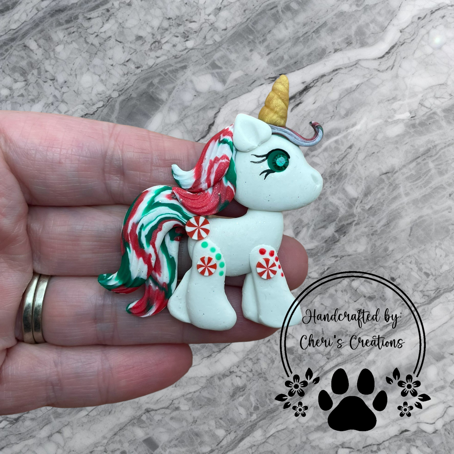 Sweet Peppermint Unicorn Polymer Clay Embellishment