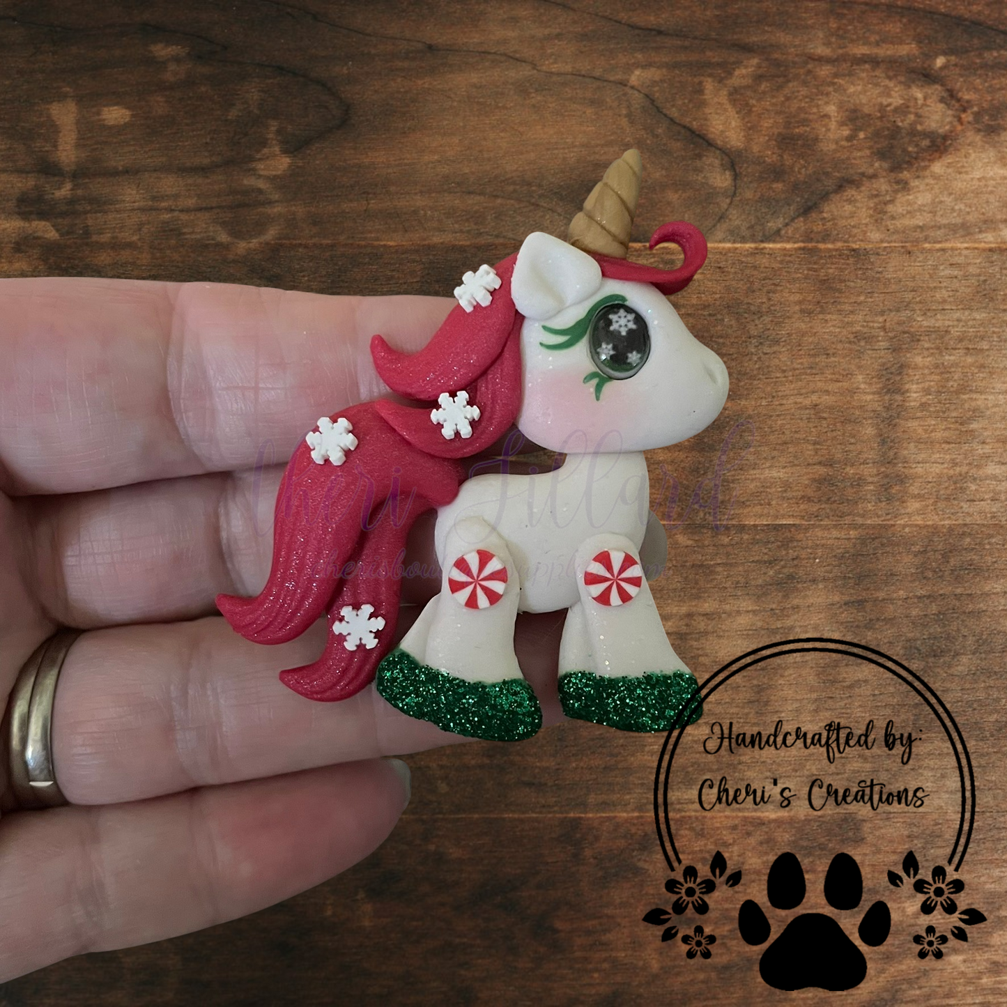 Peppermint Unicorn Bow Center – Handmade Polymer Clay Embellishment