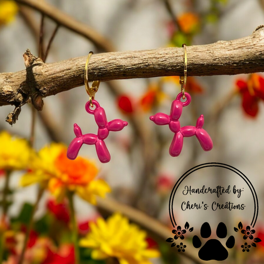 Playful Pink Balloon Dog Enamel Dangle Earrings