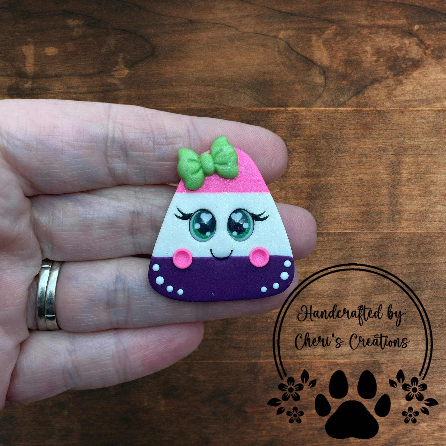 Pink & Purple Candy Corn Bow Center – Handmade Polymer Clay Embellishment