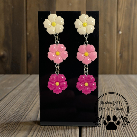 Shades of Pink Flower Dangle Earrings – Handmade Polymer Clay Earrings