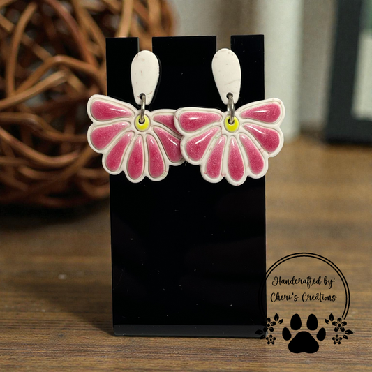 Pink Half Daisy Dangle Earrings – Handmade Polymer Clay Earrings