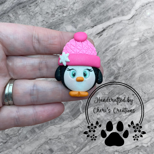 Playful Pink Beanie Penguin Polymer Clay Embellishment