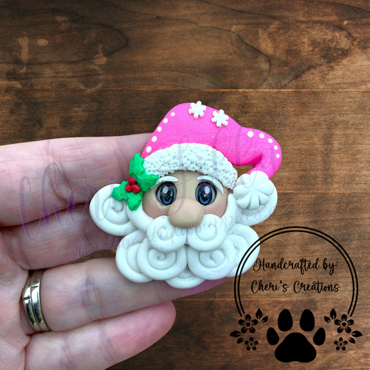 Pink Hat Santa Bow Center – Handmade Polymer Clay Embellishment