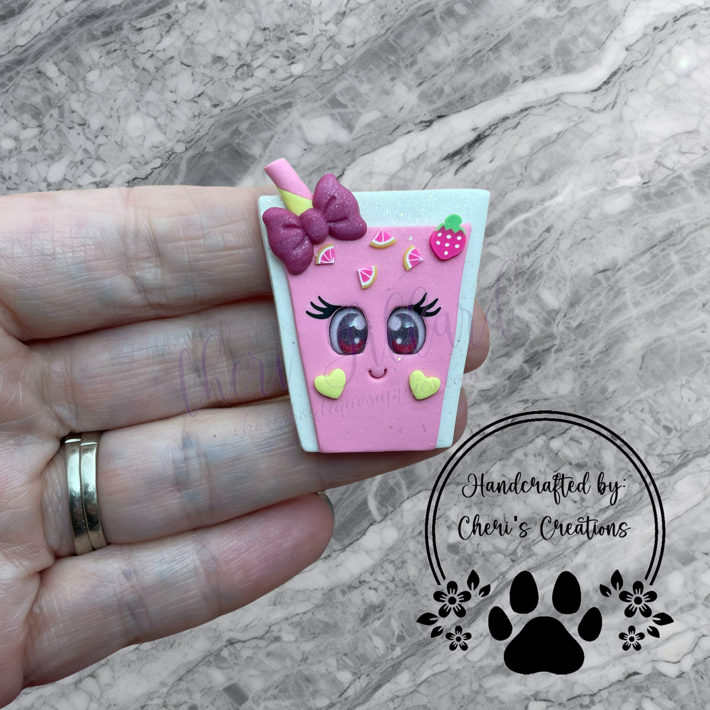 Strawberry Lemonade Bow Center – Handmade Polymer Clay Embellishment