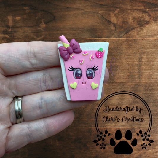 Strawberry Lemonade Cup Bow Center – Handmade Polymer Clay Embellishment