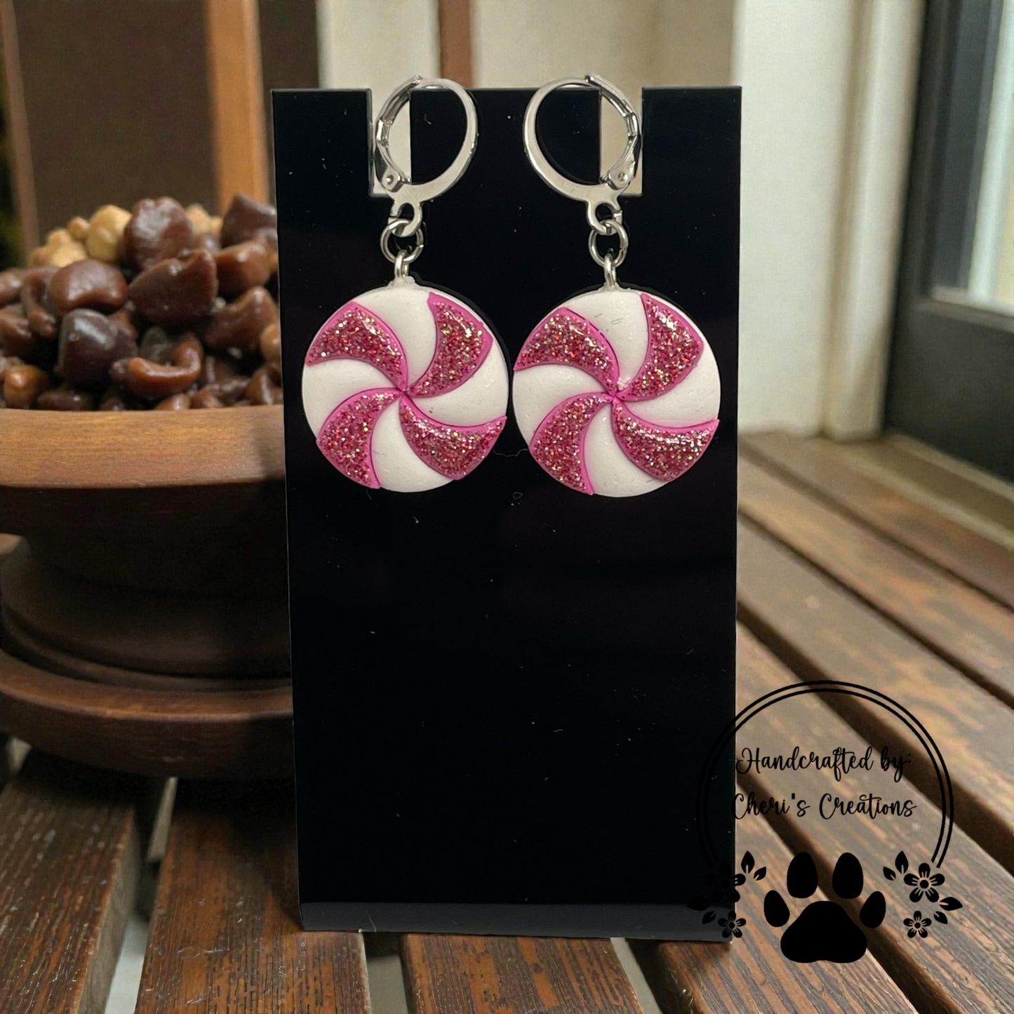 Pink Peppermint Candy Earrings – Festive Holiday Dangles