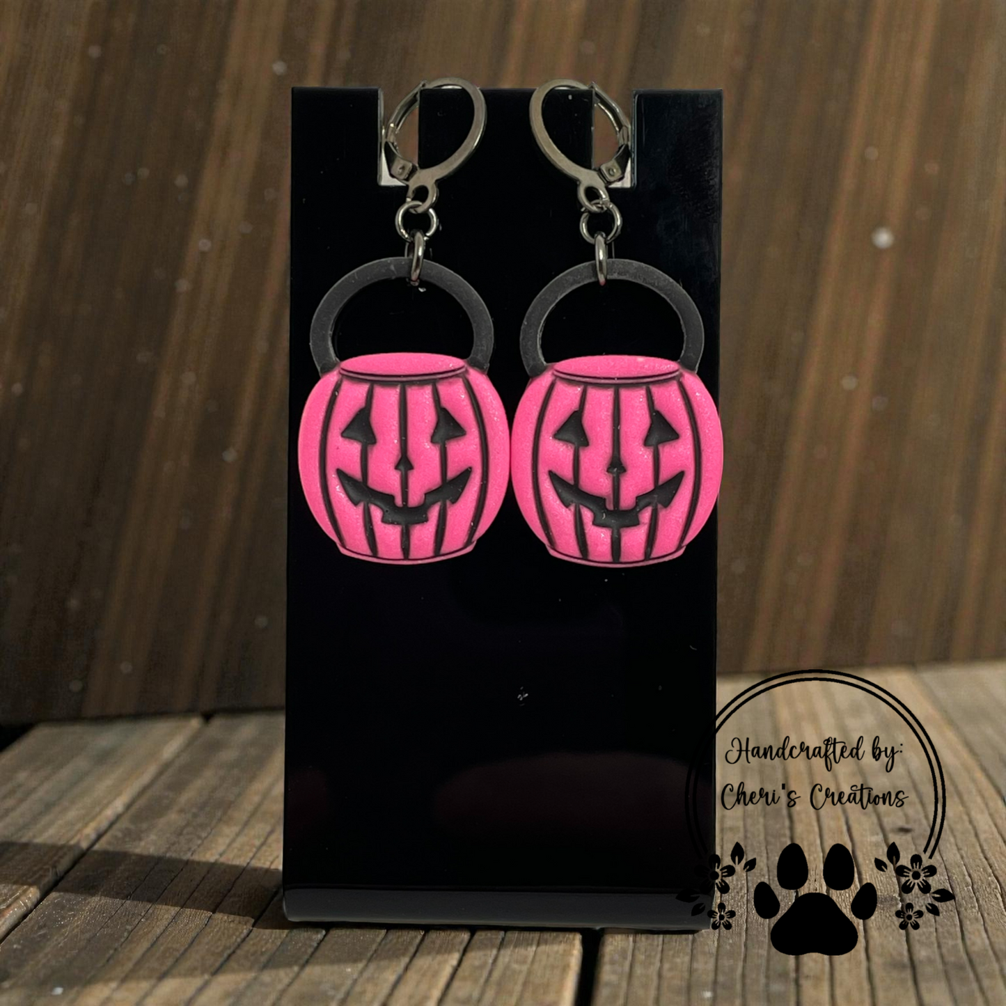 Pink Pumpkin Bucket Dangle Earrings – Handmade Polymer Clay Earrings