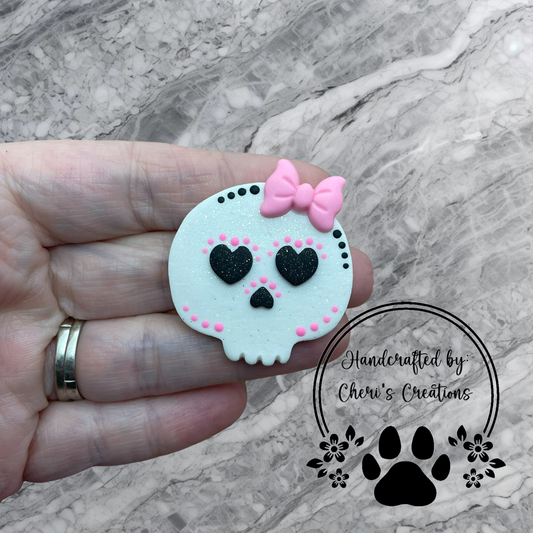Delicate Pink Sugar Skull Polymer Clay Embellishment