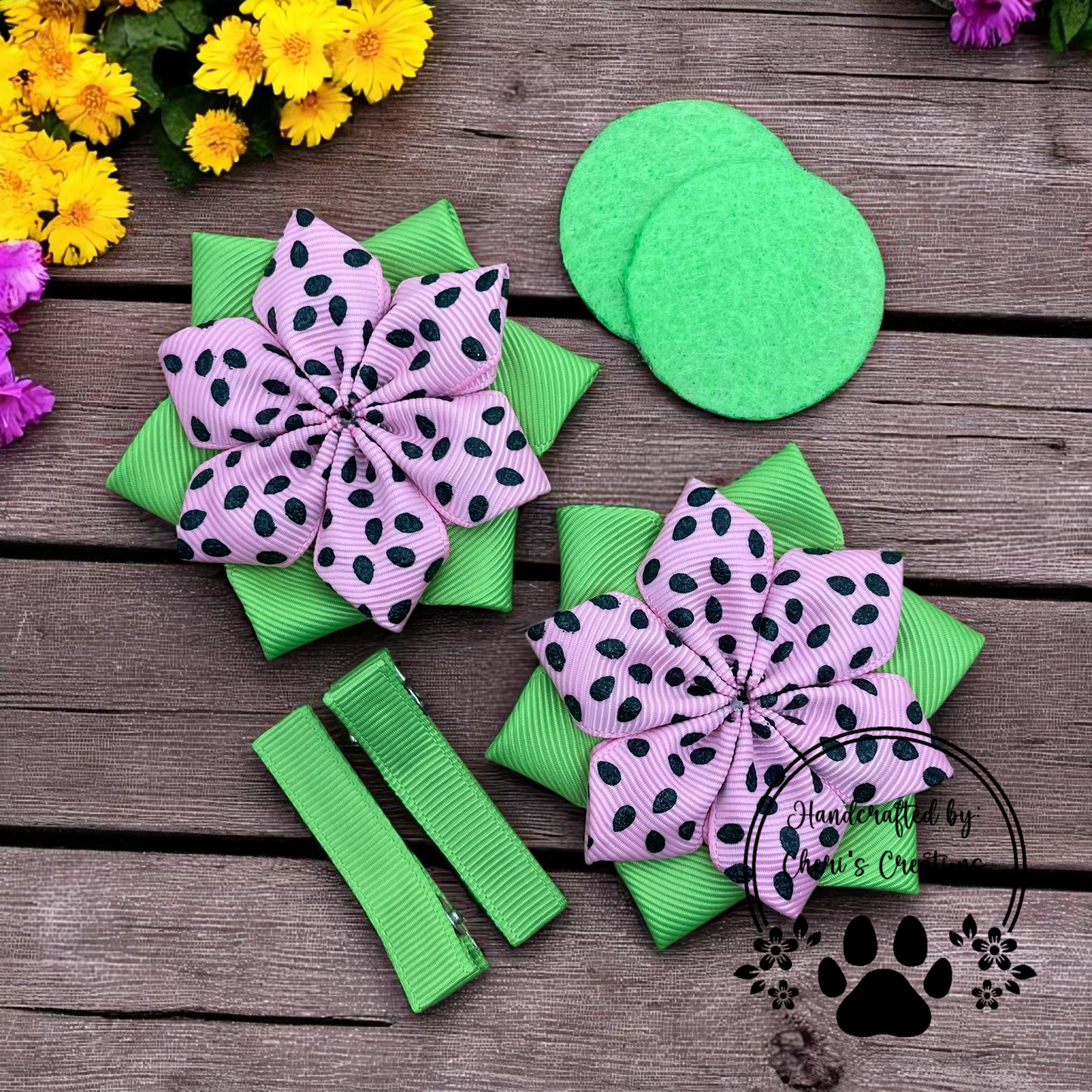 Watermelon Seeds DIY Flower Bow Kit – Handmade Pink Ribbon Craft Kit for Summer Bows