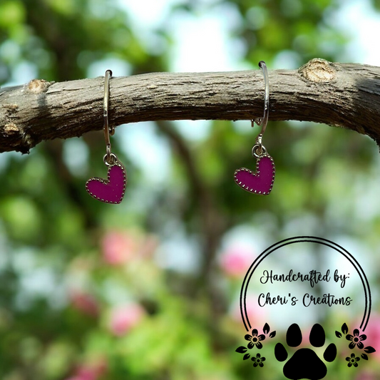 Classy Hot Pink Heart Enamel Dangle Earrings