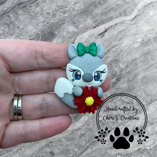 Poinsettia Fox Bow Center – Handmade Polymer Clay Embellishment