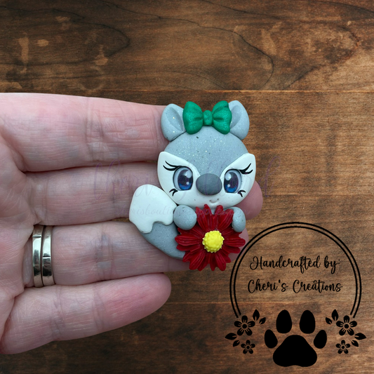 Poinsettia Fox Bow Center – Handmade Polymer Clay Embellishment