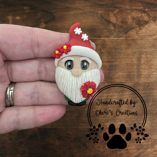 Poinsettia Gnome Bow Center – Handmade Polymer Clay Embellishment
