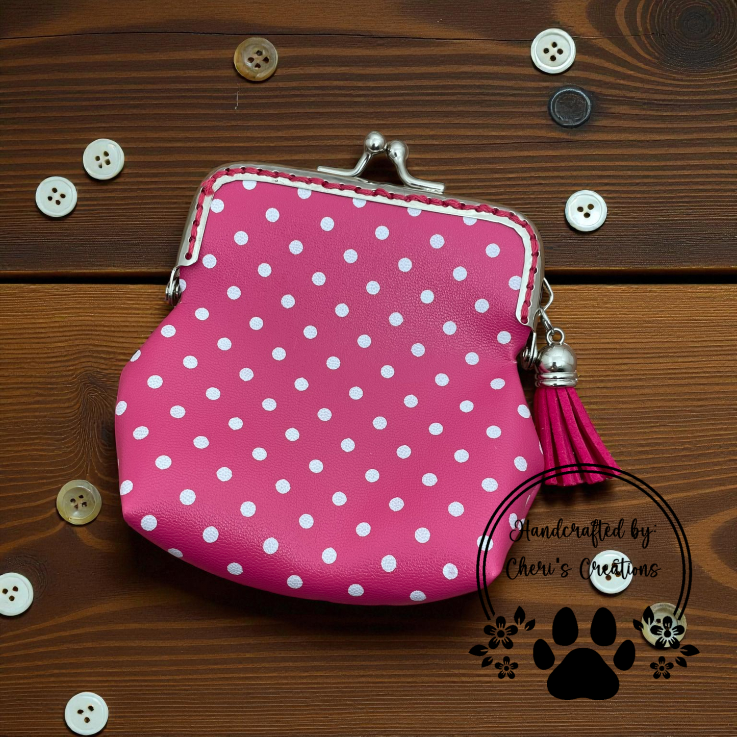 Coin Purse - Polka Dots on Pink Change Purse