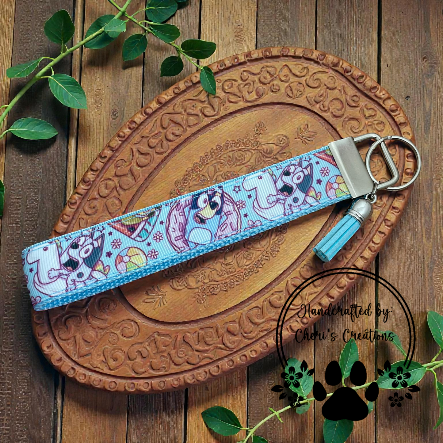 Wristlet Keychain - Pool Party Heeler Pup Key Fob