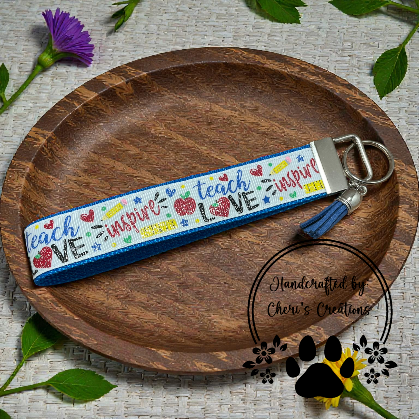 Wristlet Keychain - Primary Teach Love Inspire Key Fob